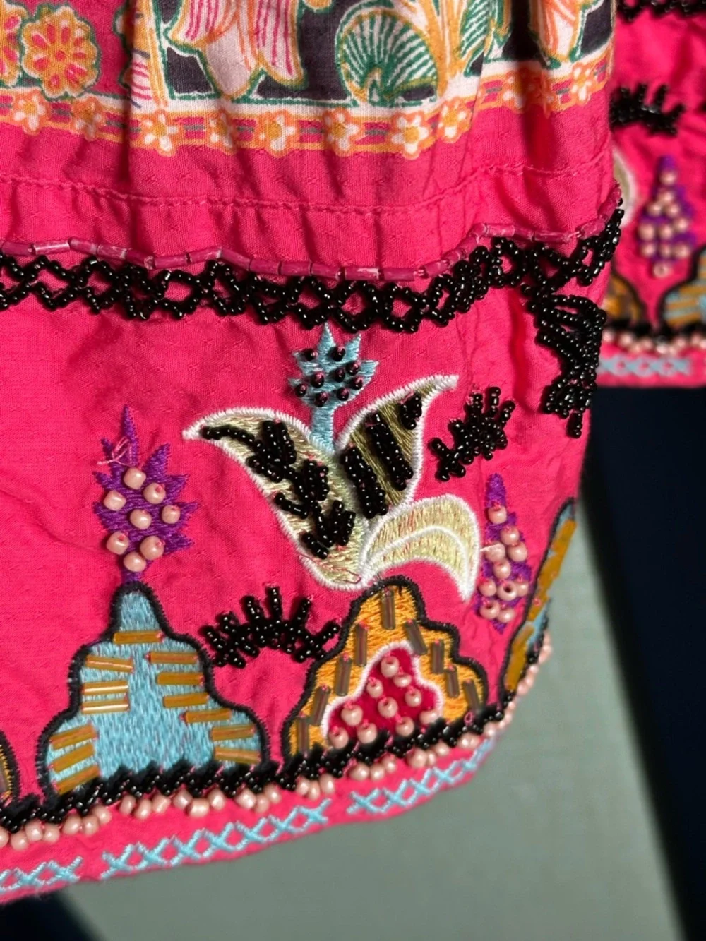 Anthropologie Raquel Beaded + Embroidered Wrap Style Mini Dress in Pink, Size M - Picture 6 of 13